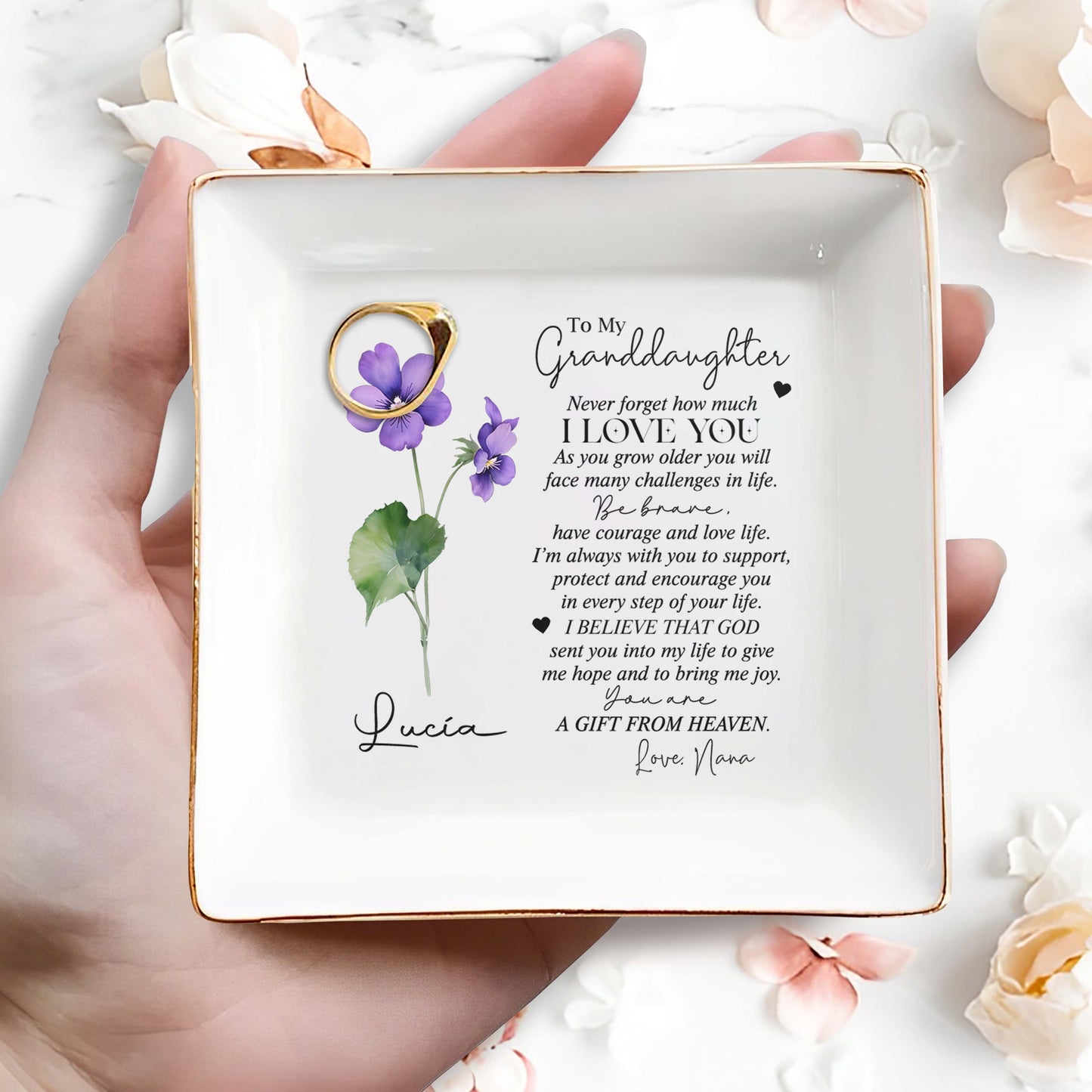 To My Granddaughter, Be Brave - Personalized Custom Jewelry Dish - FM025_SCRD