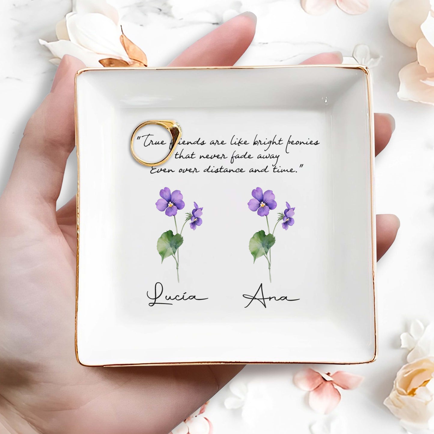 True Friends Are Like Bright Peonies - Personalized Custom Jewelry Dish - FM033_SCRD