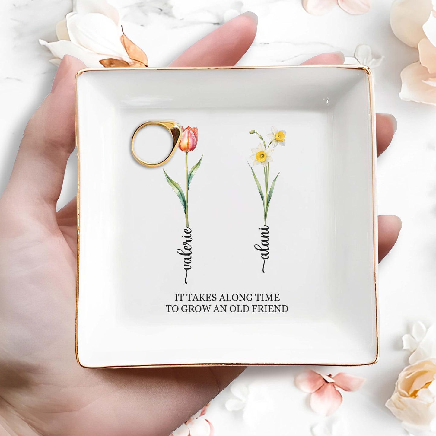 IT TAKES ALONG TIME TO GROW AN OLD FRIEND - Personalized Custom Jewelry Dish - FM034_SCRD