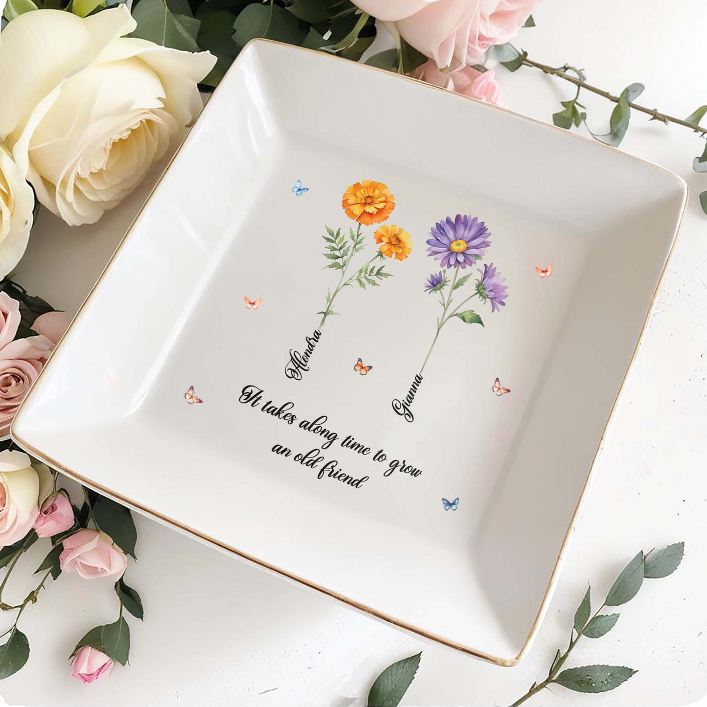 If Friends Were Flowers I'd Pick You - Personalized Custom Jewelry Dish - FM037_SCRD