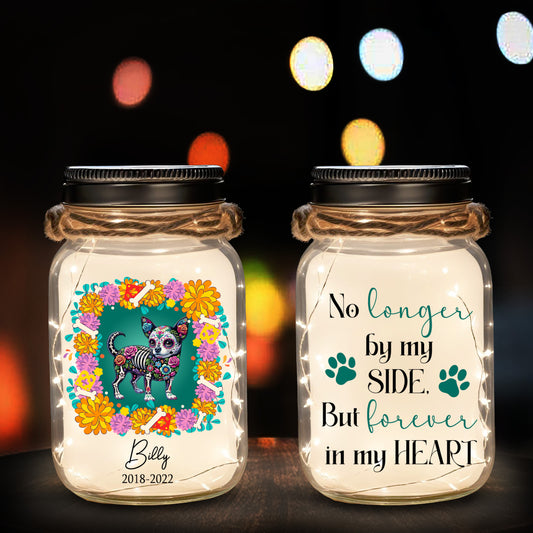 No Longer By My Side, But Forever In My Heart - Personalized Custom Mason Jar Light - PET013_JARL