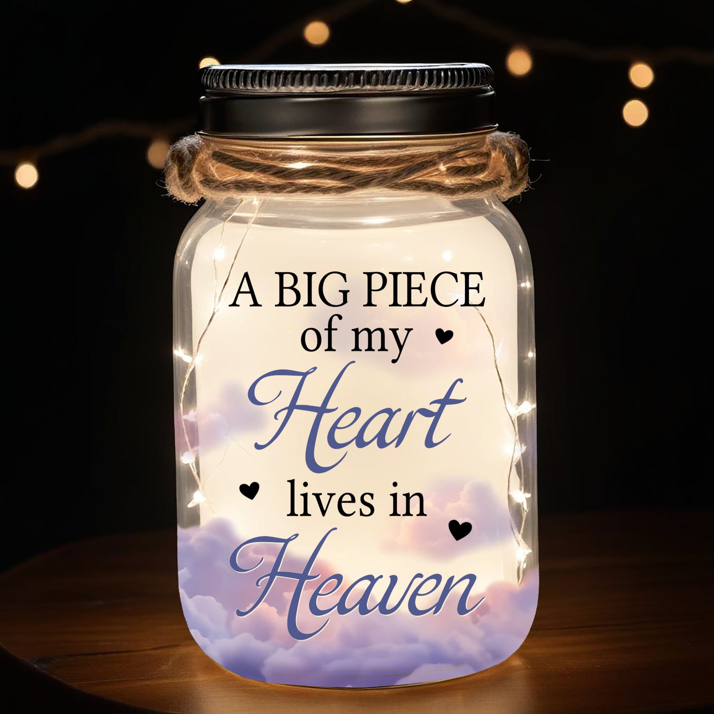 A Big Piece Of My Heart Lives In Heaven - Personalized Custom Mason Jar Light - FM106_JARL