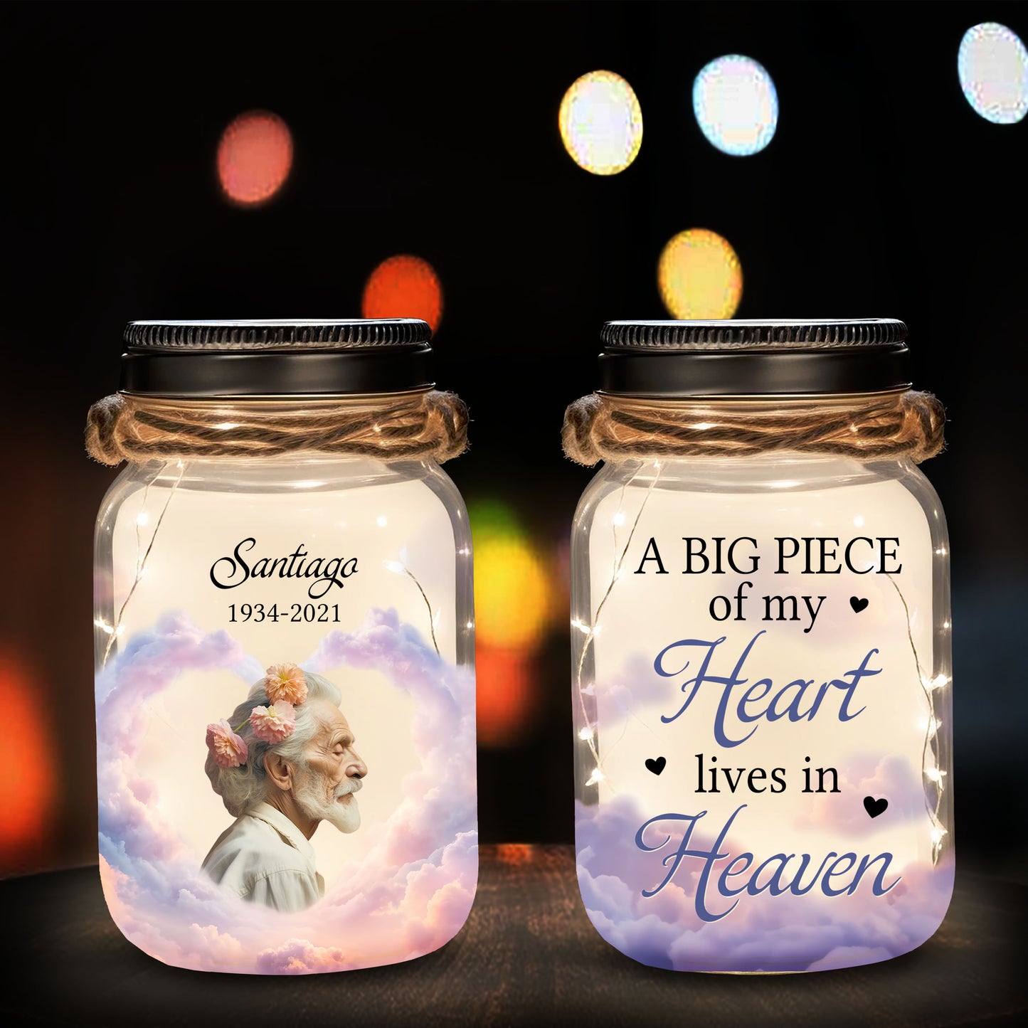 A Big Piece Of My Heart Lives In Heaven - Personalized Custom Mason Jar Light - FM106_JARL