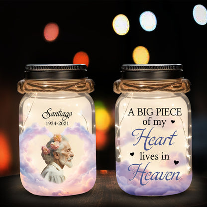 A Big Piece Of My Heart Lives In Heaven - Personalized Custom Mason Jar Light - FM106_JARL