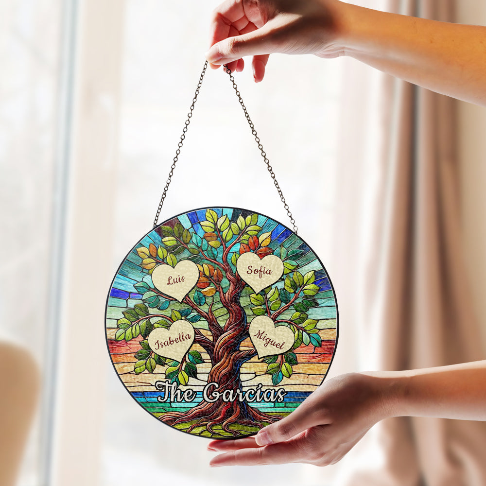 Cherish The Roots Of Our Family Tree - Personalized Custom Window Hanging Suncatcher - FM127_RSUN