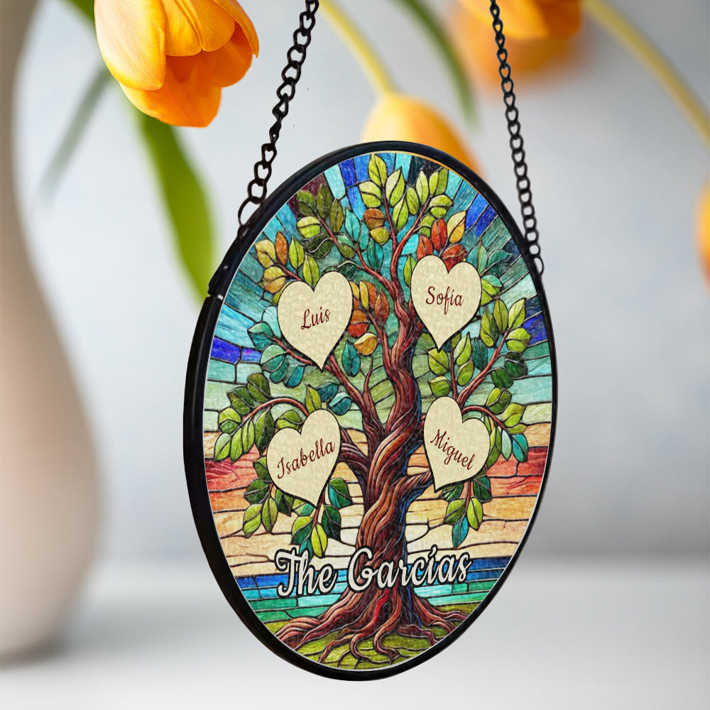 Cherish The Roots Of Our Family Tree - Personalized Custom Window Hanging Suncatcher - FM127_RSUN