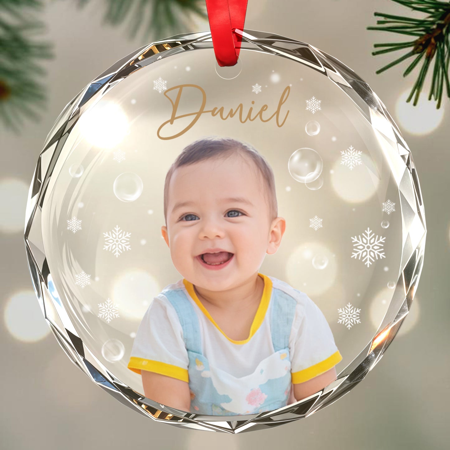 Joy And Love During This Festive Season - Personalized Custom Circle Glass Ornament - FM135_CGOR