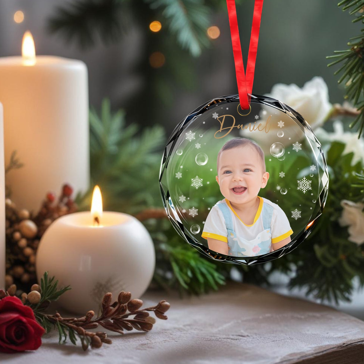 Joy And Love During This Festive Season - Personalized Custom Circle Glass Ornament - FM135_CGOR