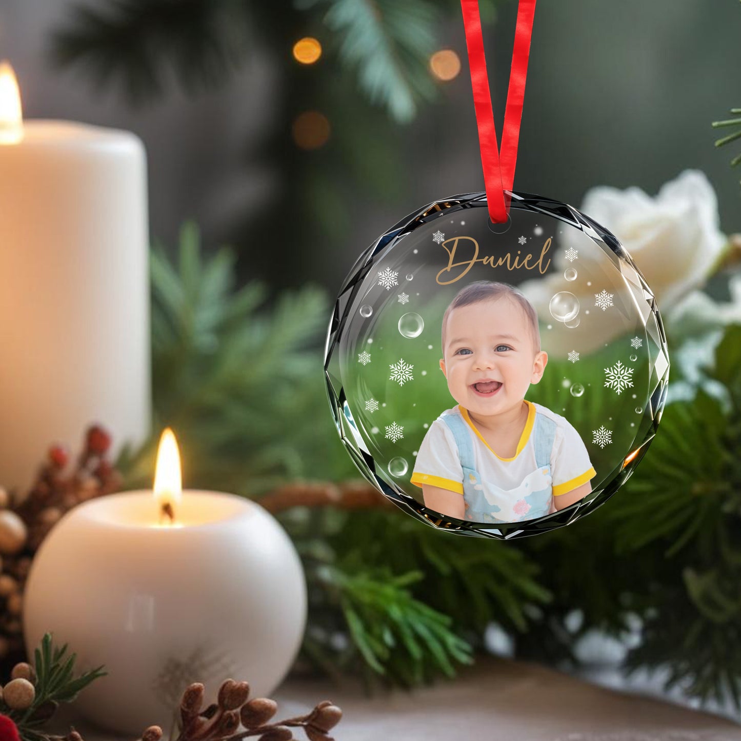 Joy And Love During This Festive Season - Personalized Custom Circle Glass Ornament - FM135_CGOR