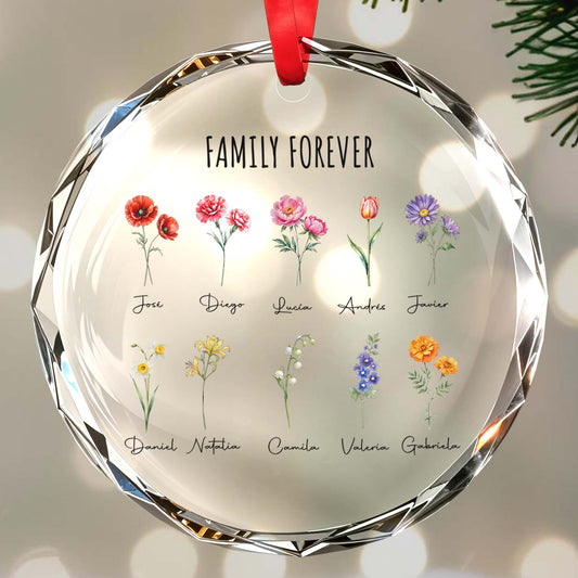 Family Forever Custom Circle Glass Ornament