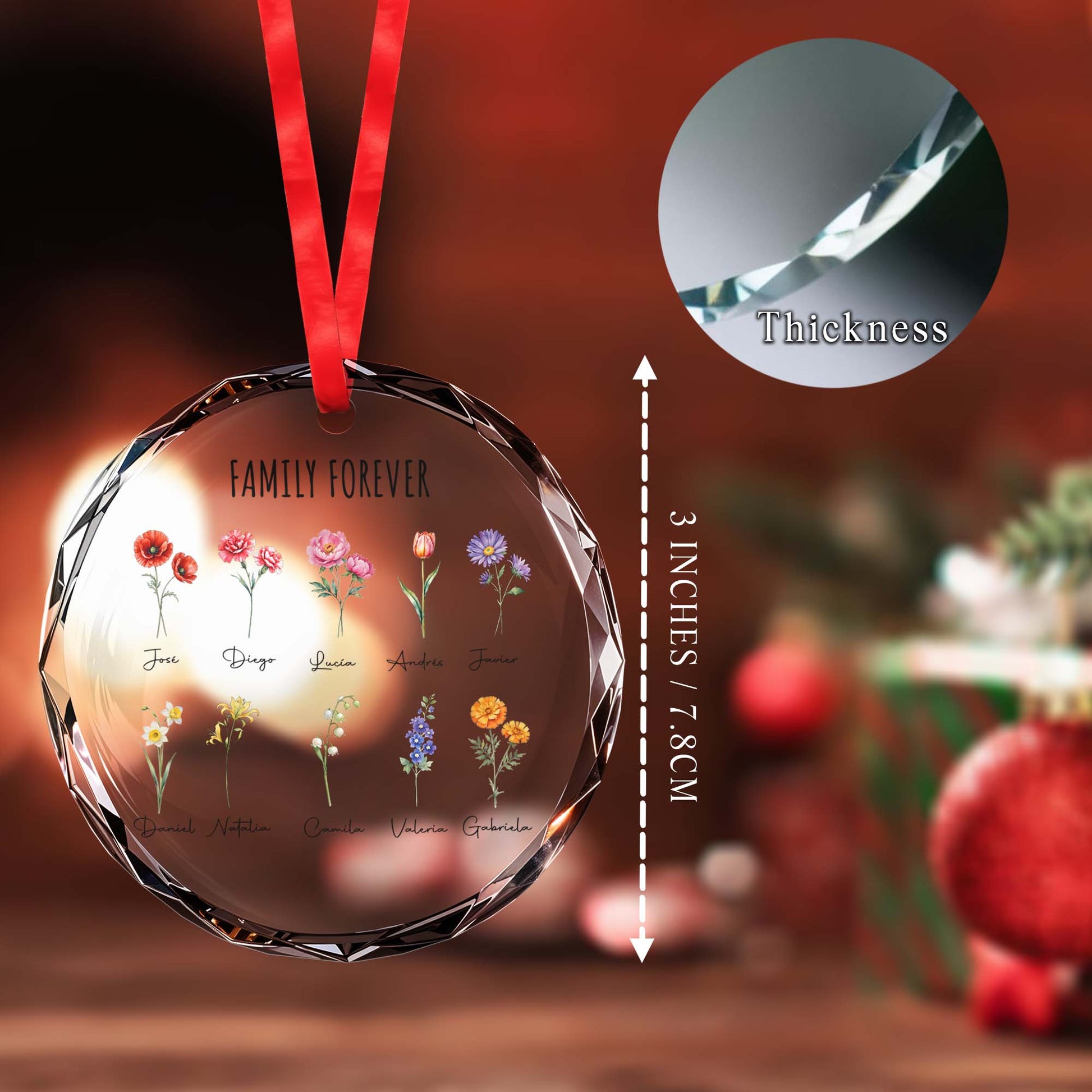 Family Forever Custom Circle Glass Ornament