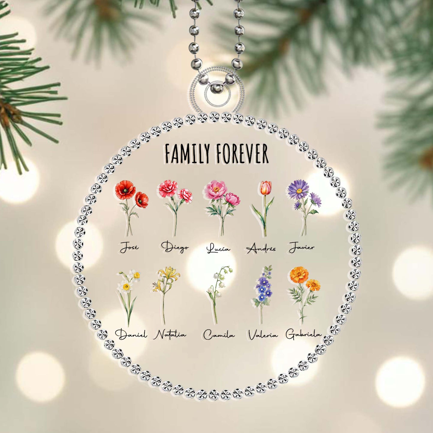 Family Forever Floral Custom Ornament