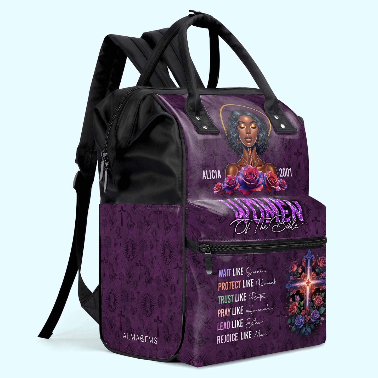 MUJERES DE LA BIBLIA - Mochila de viaje personalizada con diseño de pico de pato - FT001_DKB