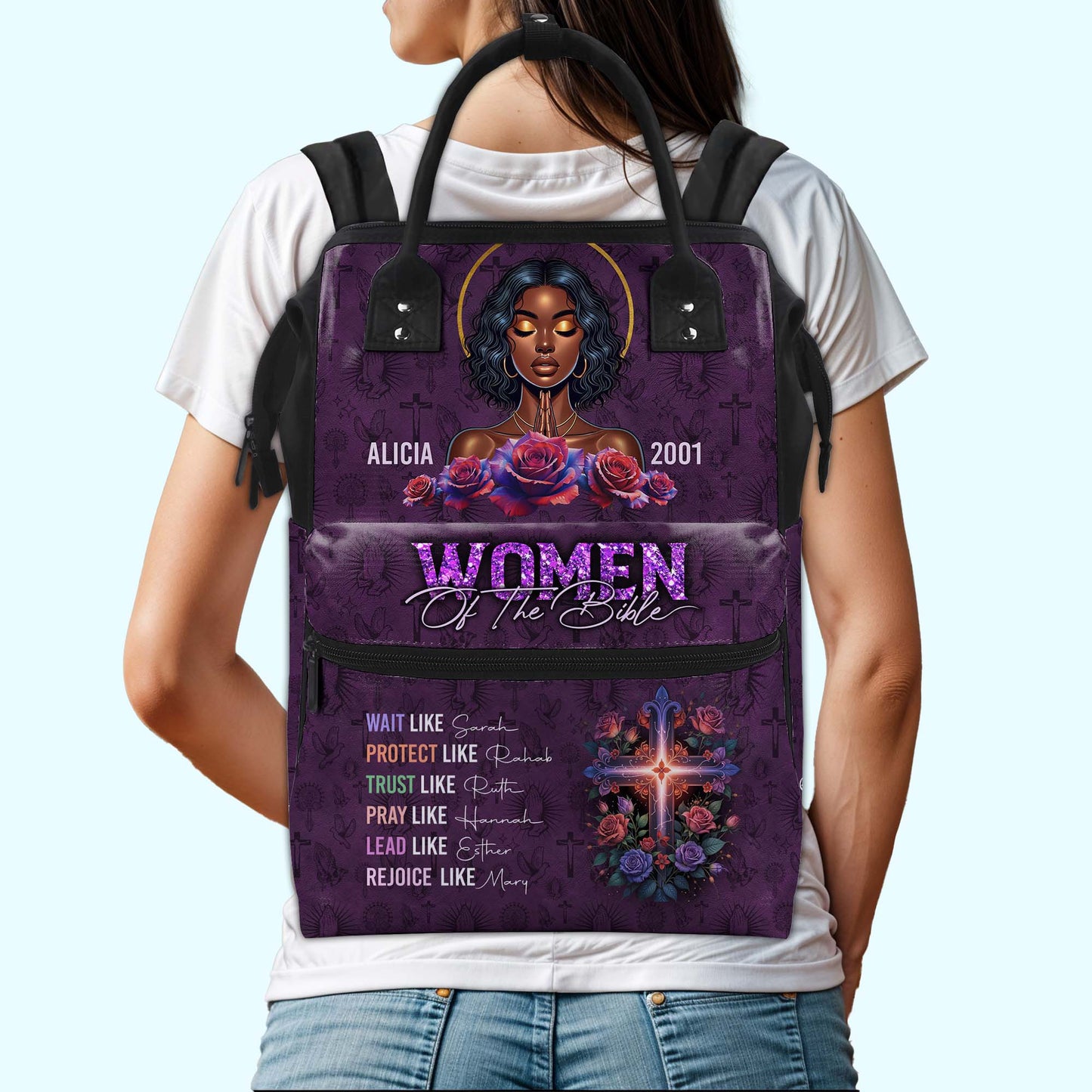 MUJERES DE LA BIBLIA - Mochila de viaje personalizada con diseño de pico de pato - FT001_DKB