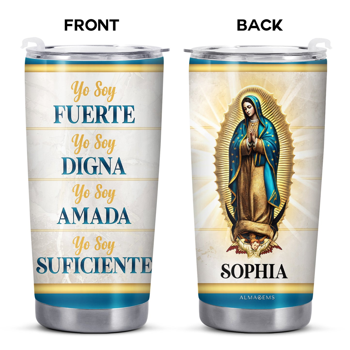 Guadalupe Faith - Vaso de acero inoxidable personalizado de 20 oz y 30 oz - FT012_TB