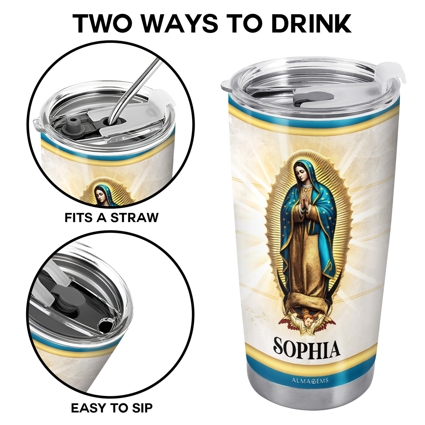 Guadalupe Faith - Vaso de acero inoxidable personalizado de 20 oz y 30 oz - FT012_TB