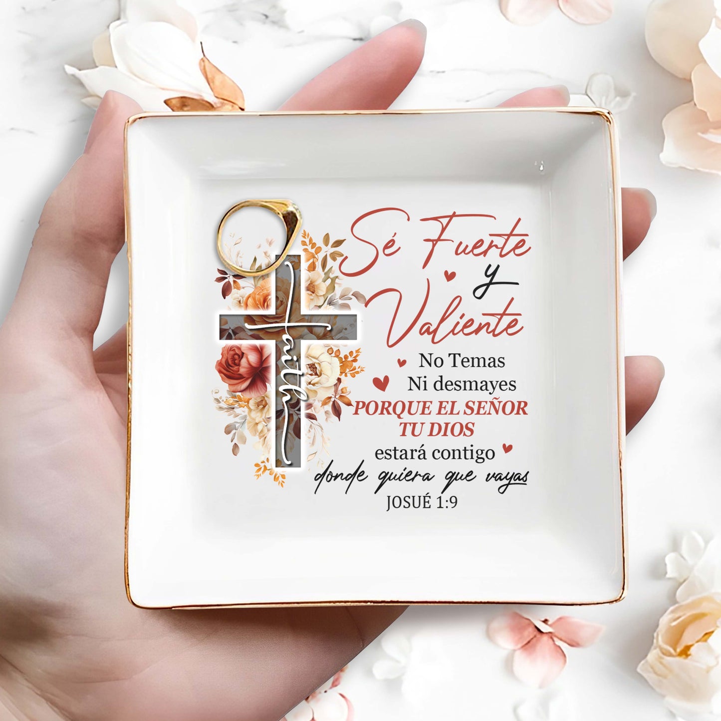 Sé Fuerte y Valiente Josué 1:9 - Personalized Custom Jewelry Dish - FT013_SCRD