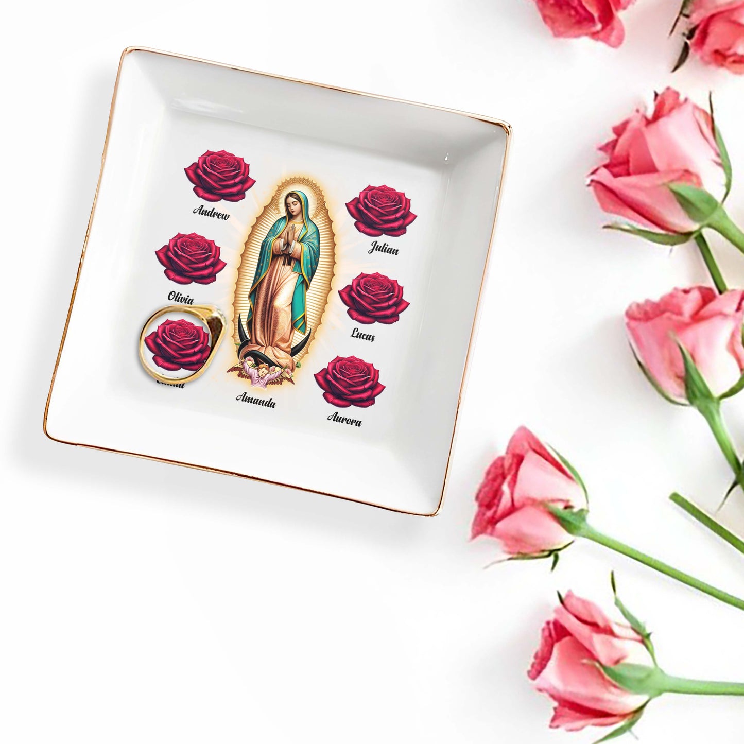 Guadalupe And Roses - Personalized Custom Jewelry Dish - FT016_SCRD