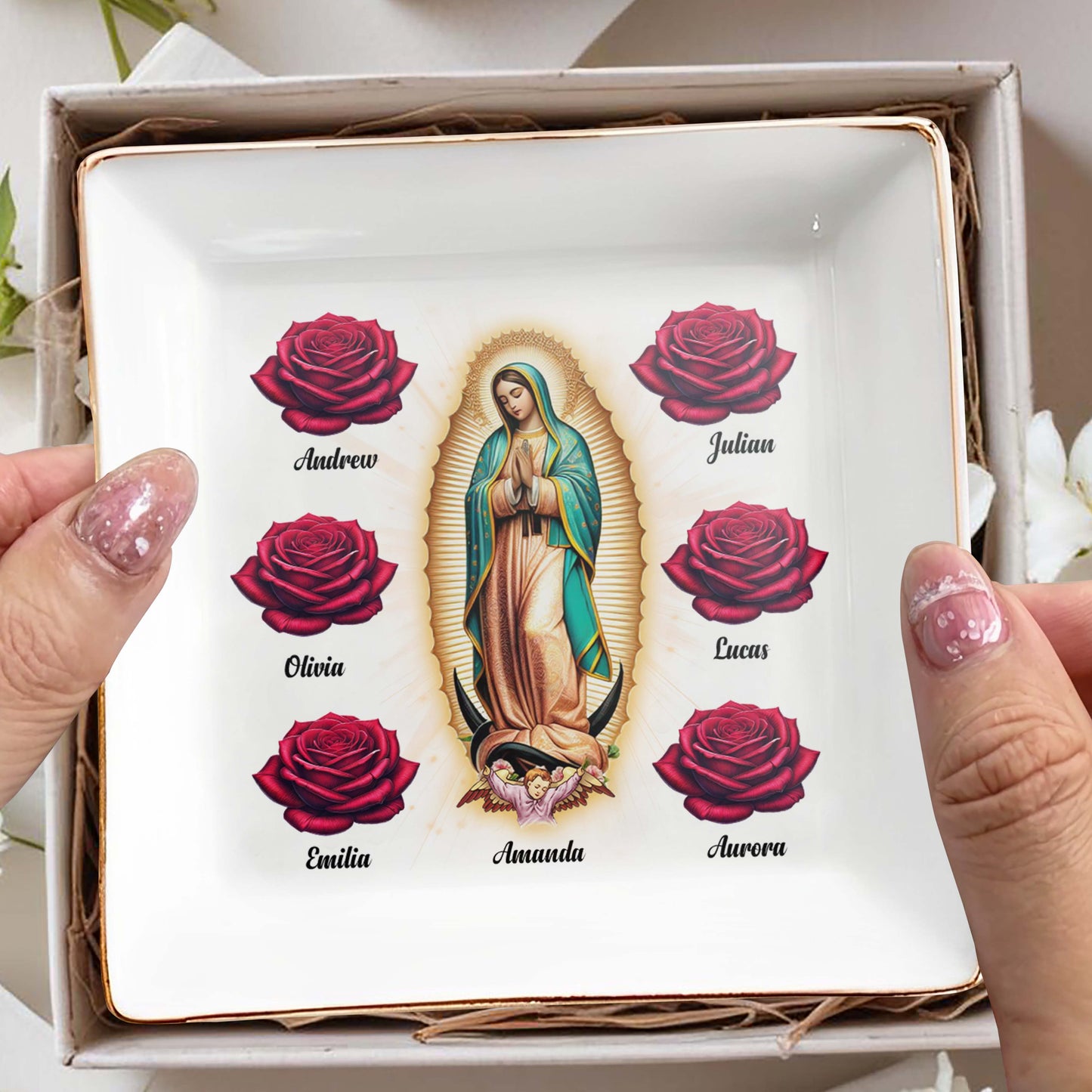 Guadalupe And Roses - Plato de joyería personalizado - FT016_SCRD