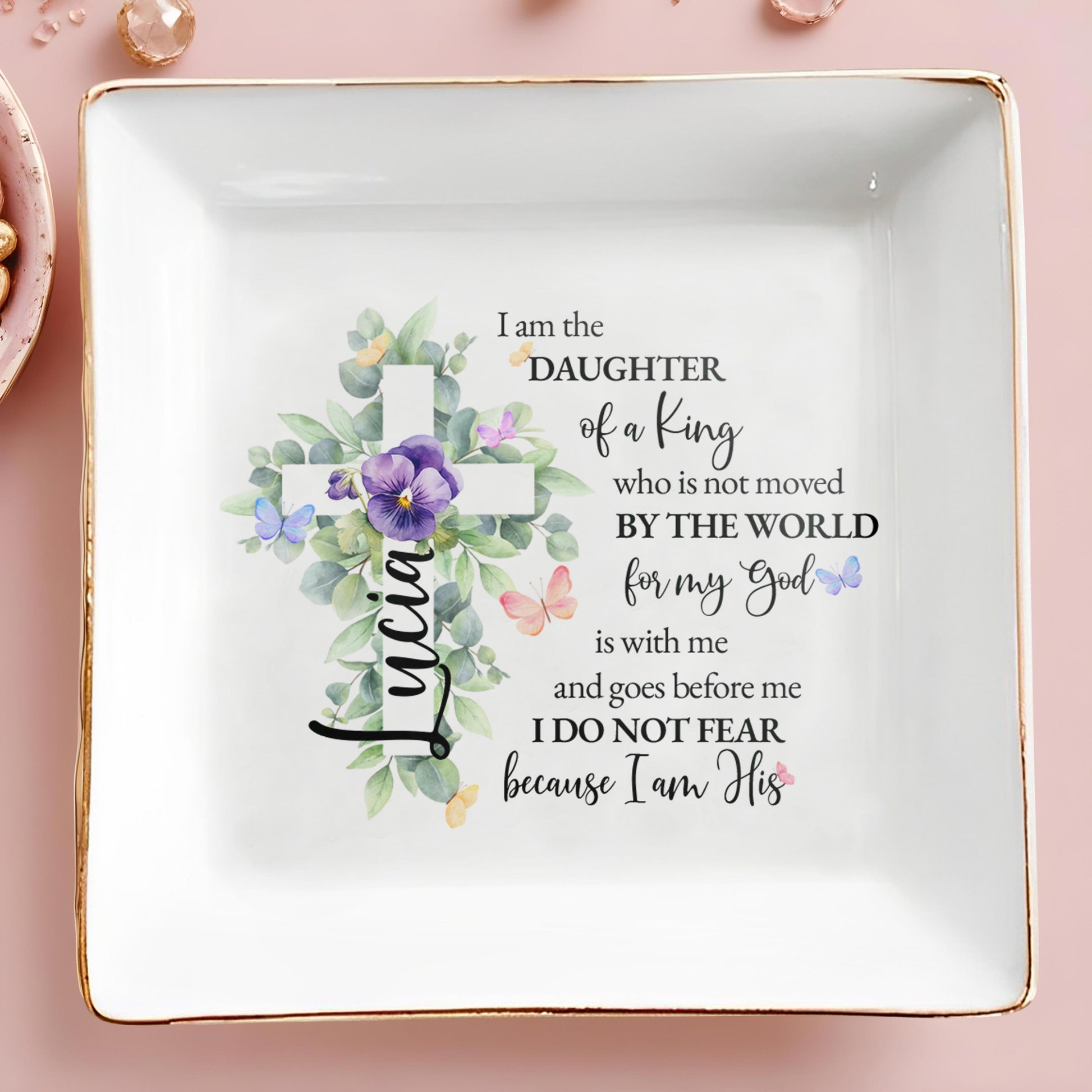 Daughter Of A King Spiritual Quote With Cross And Flowers