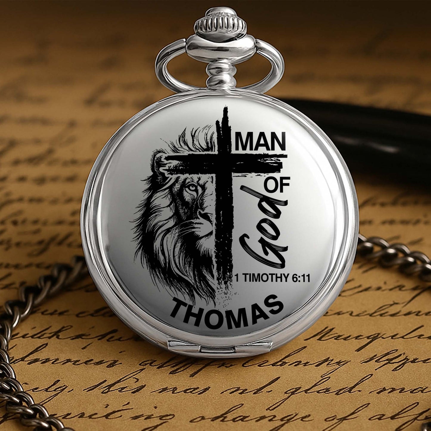 Man Of God With Lion And Cross Design
