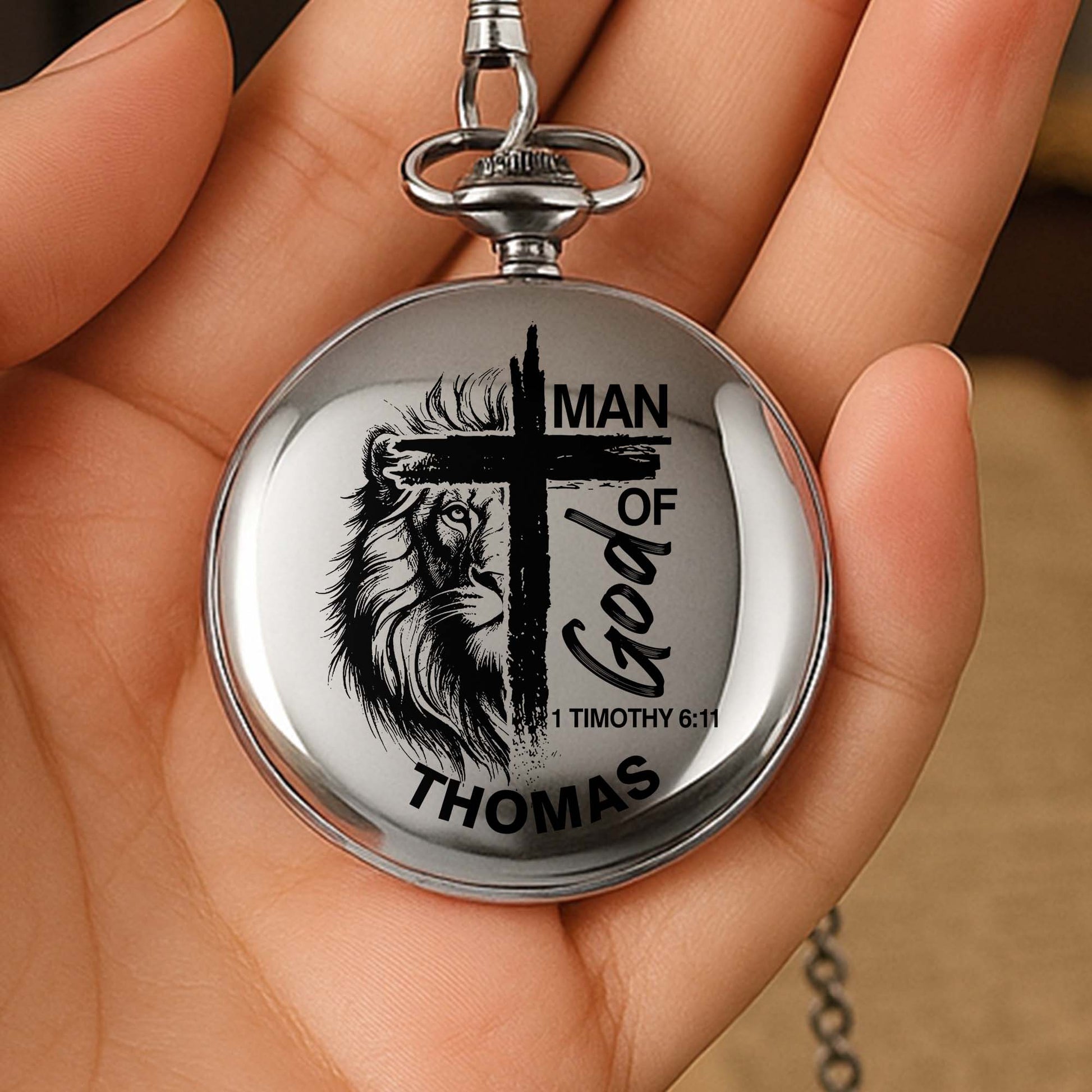 Man Of God With Lion And Cross Design