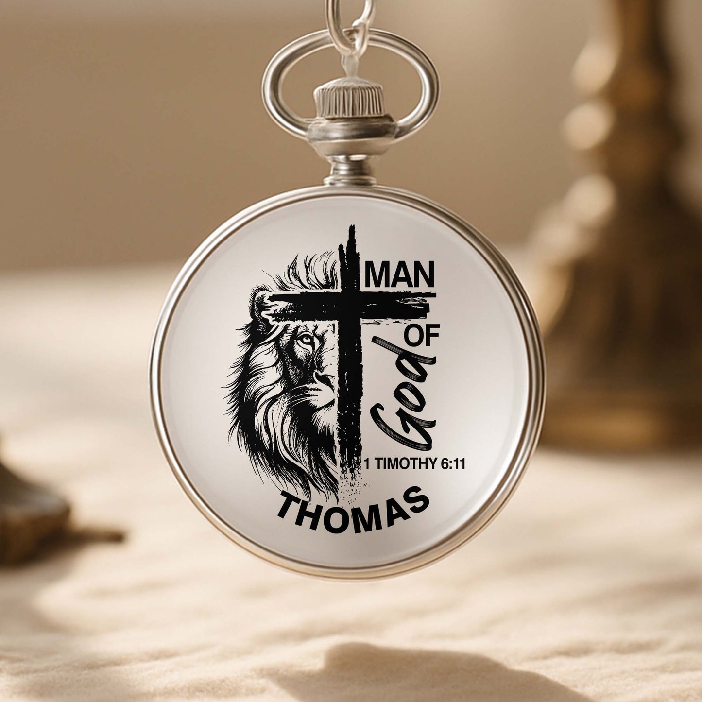 Man Of God With Lion And Cross Design