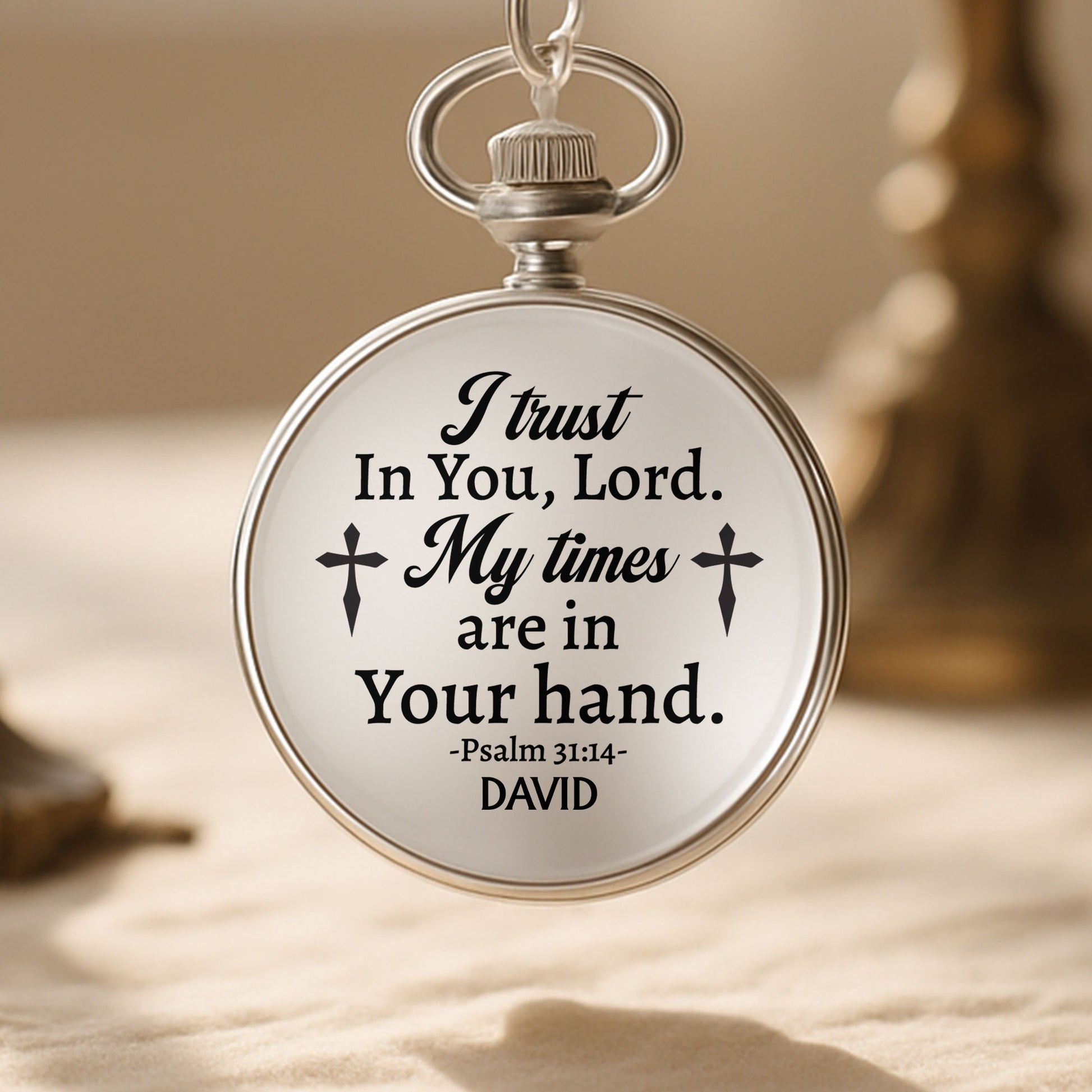 I Trust In You Lord, Cross Engraved Pocket Watch