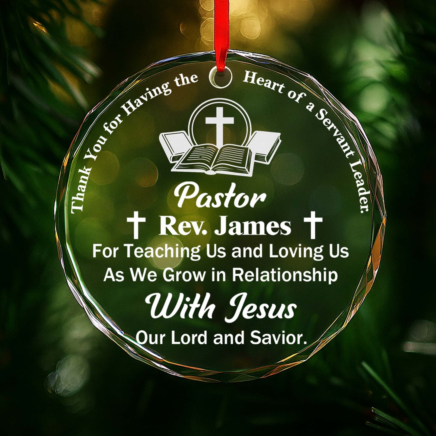Thank You For Teaching Us, Cross and Book Design - Personalized Custom Circle Glass Ornament - FTH040_CGOR