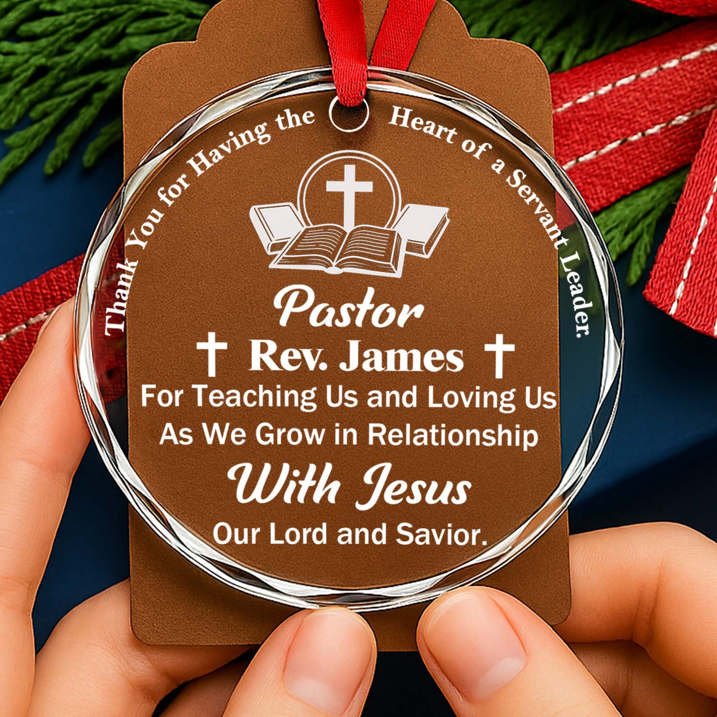 Thank You For Teaching Us, Cross and Book Design - Personalized Custom Circle Glass Ornament - FTH040_CGOR