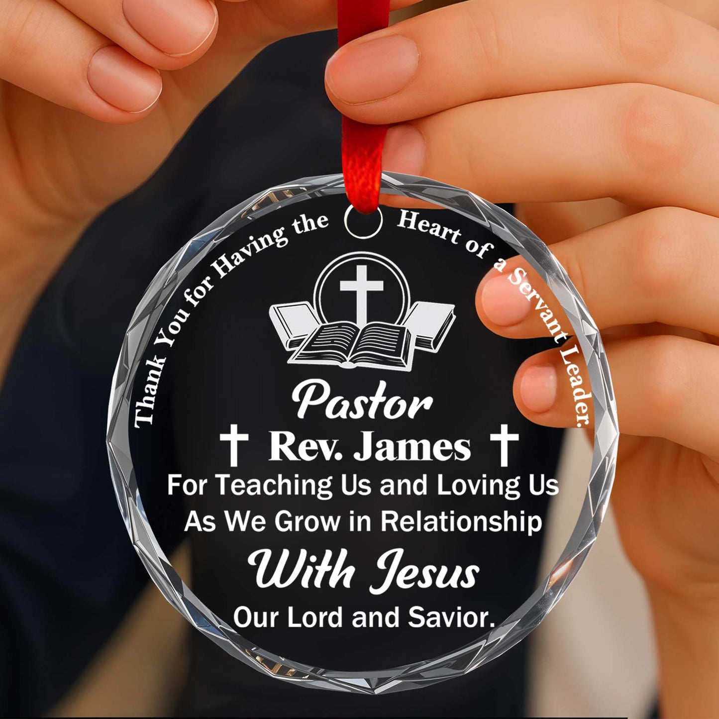 Thank You For Teaching Us, Cross and Book Design - Personalized Custom Circle Glass Ornament - FTH040_CGOR