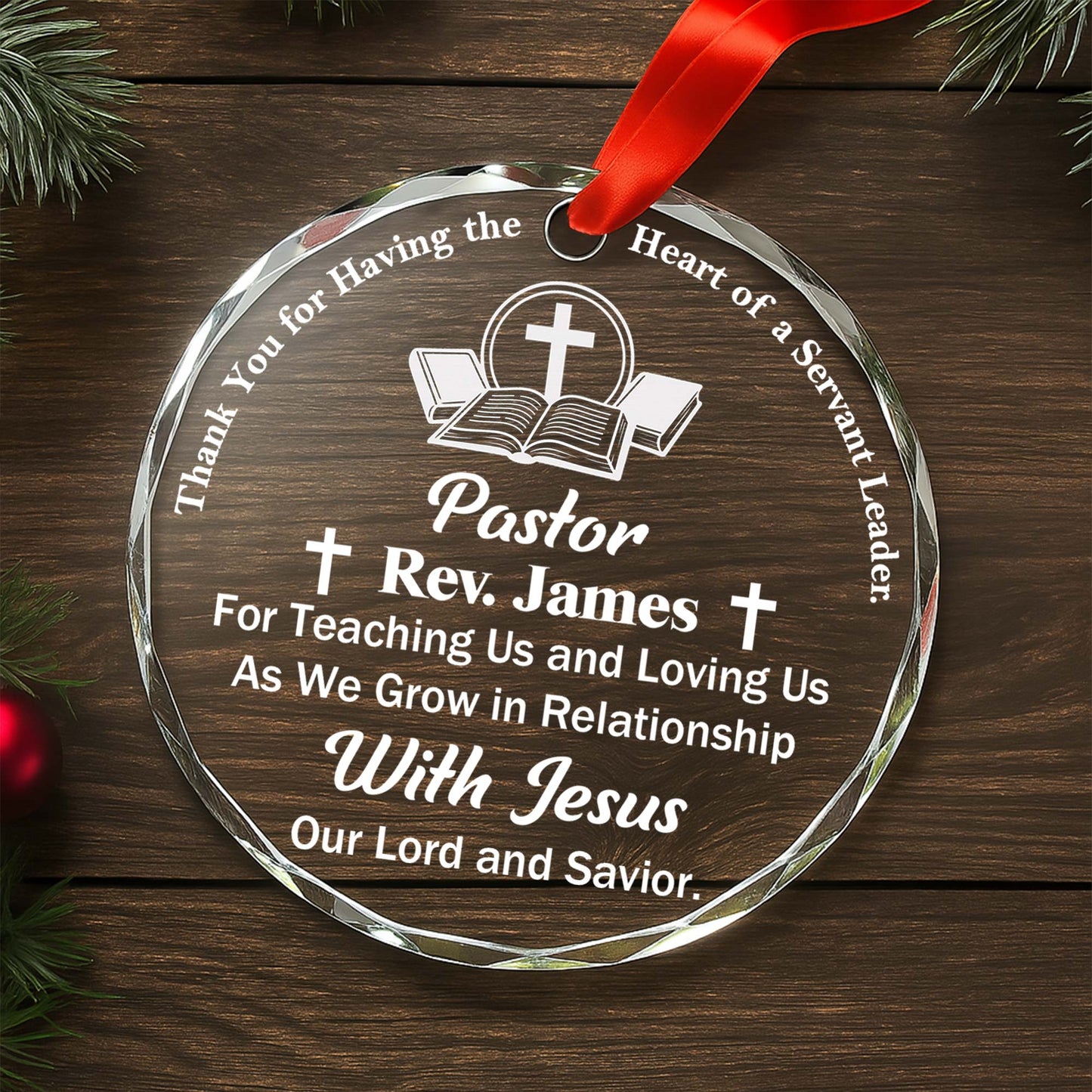 Thank You For Teaching Us, Cross and Book Design - Personalized Custom Circle Glass Ornament - FTH040_CGOR