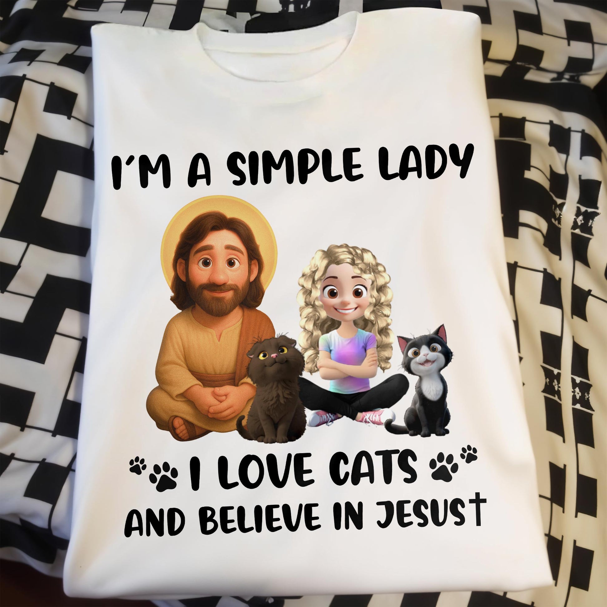 I'm A Simple Lady I Love Cats And Believe In Jesust, Cats, Jesus And Paw Prints