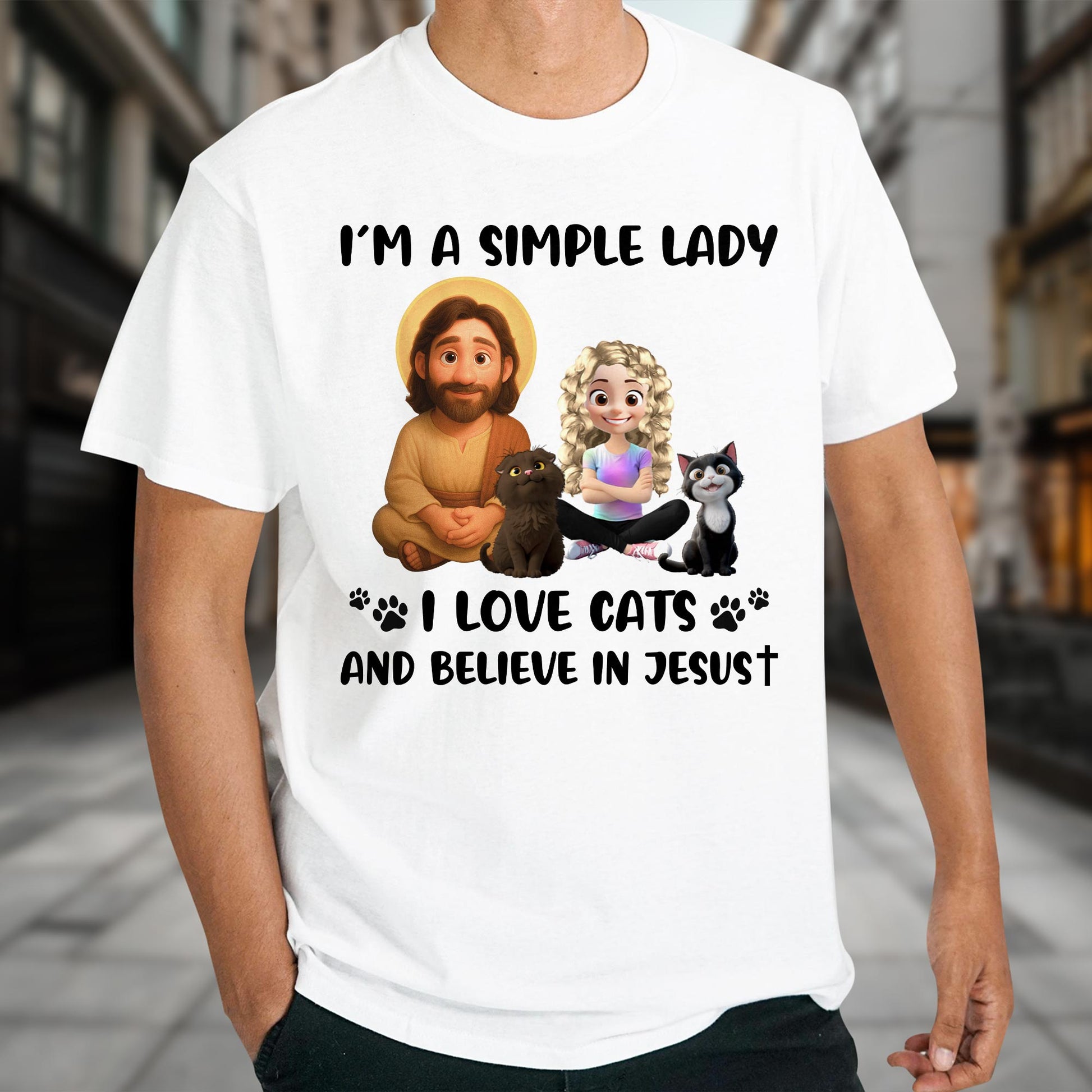 I'm A Simple Lady I Love Cats And Believe In Jesust, Cats, Jesus And Paw Prints