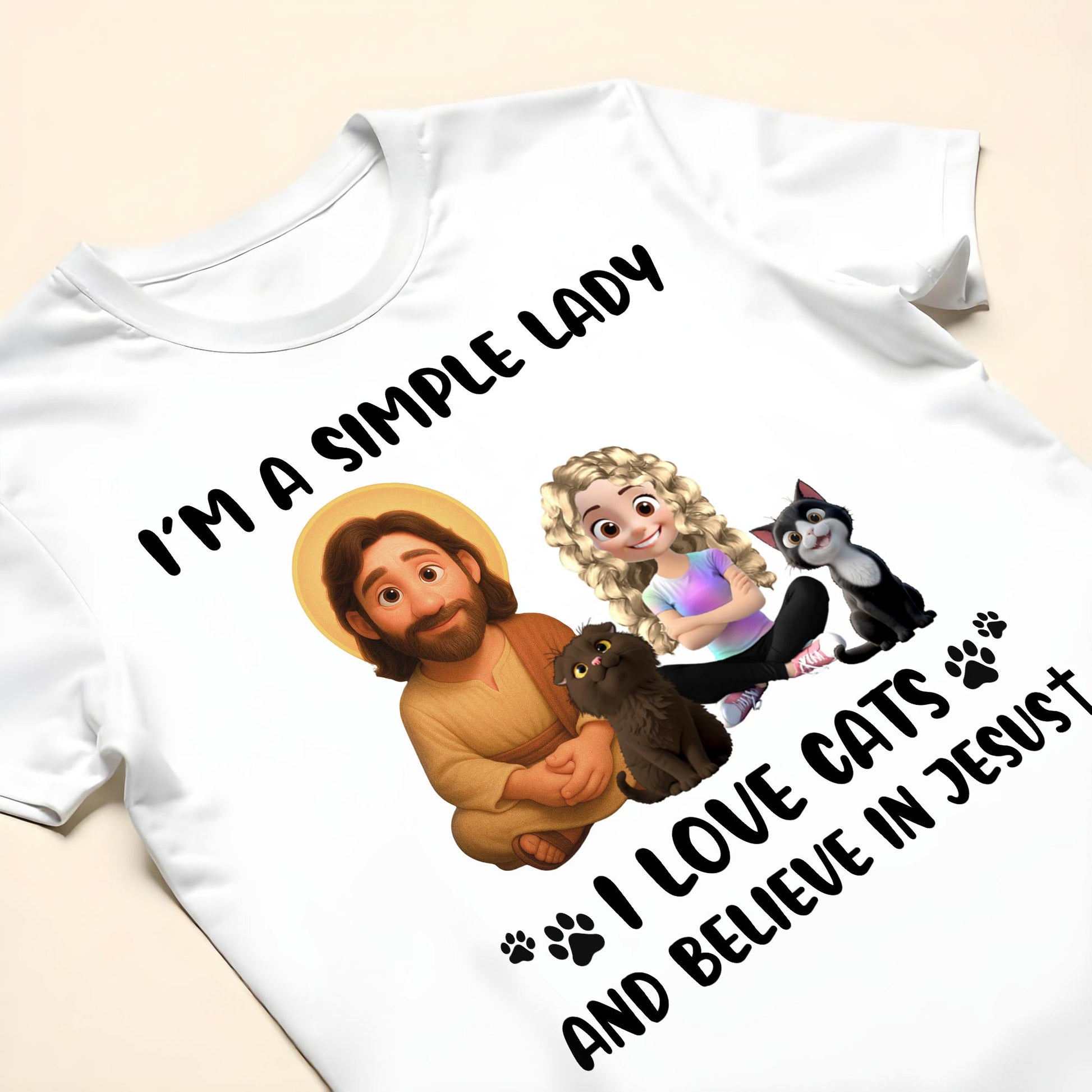 I'm A Simple Lady I Love Cats And Believe In Jesust, Cats, Jesus And Paw Prints