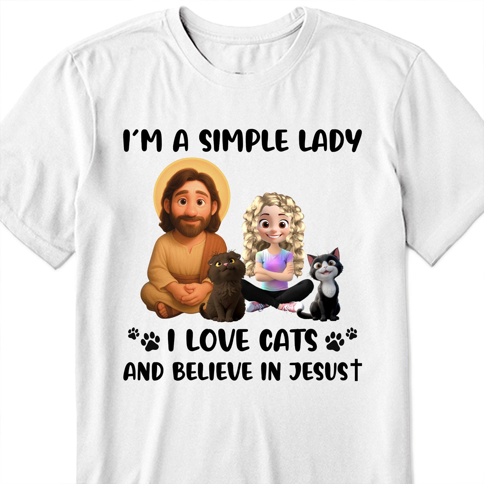 I'm A Simple Lady I Love Cats And Believe In Jesust, Cats, Jesus And Paw Prints