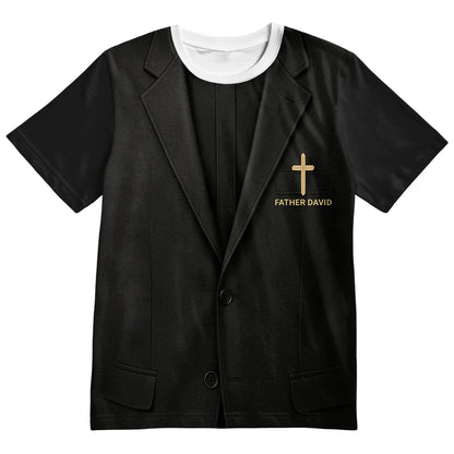 Father David T-Shirt With Cross And Suit Design