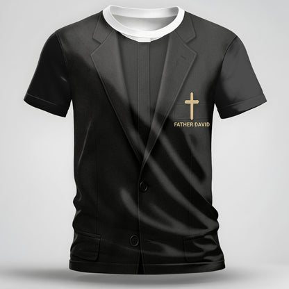Father David T-Shirt With Cross And Suit Design
