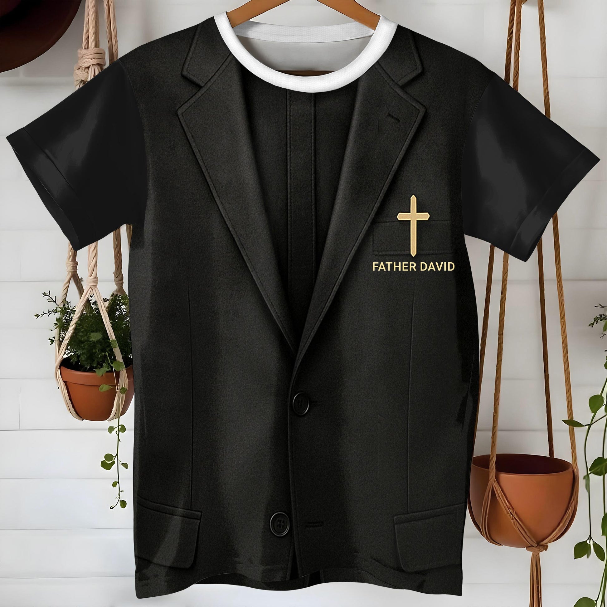 Father David T-Shirt With Cross And Suit Design