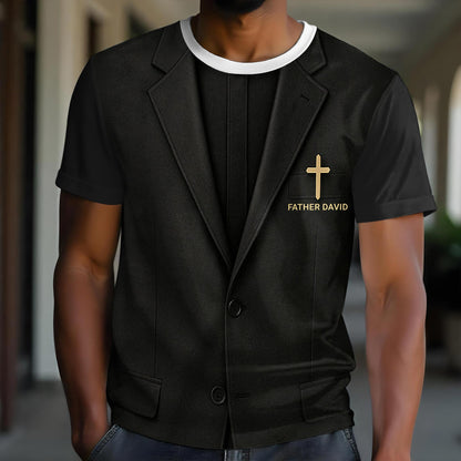 Father David T-Shirt With Cross And Suit Design