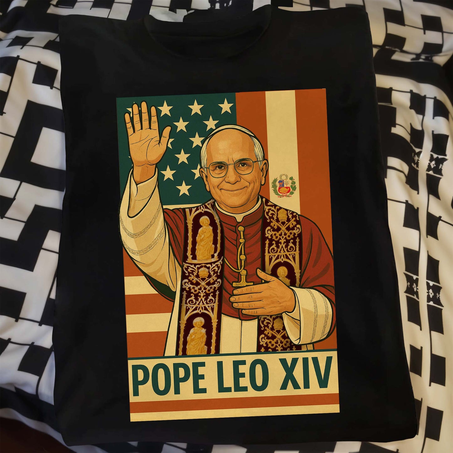Pope Leo XIV, Modern Art Style With Flag Design