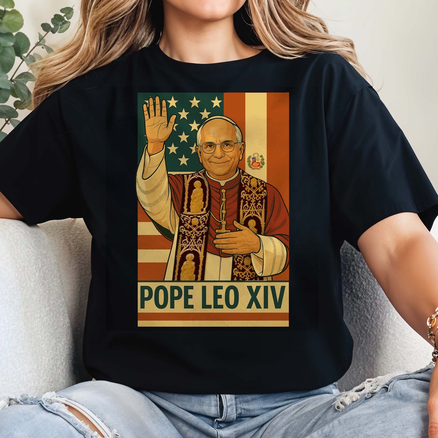 Pope Leo XIV, Modern Art Style With Flag Design