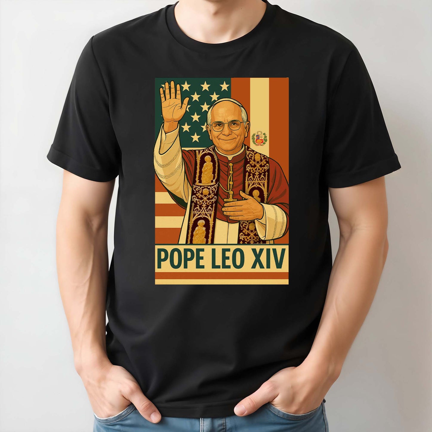 Pope Leo XIV, Modern Art Style With Flag Design