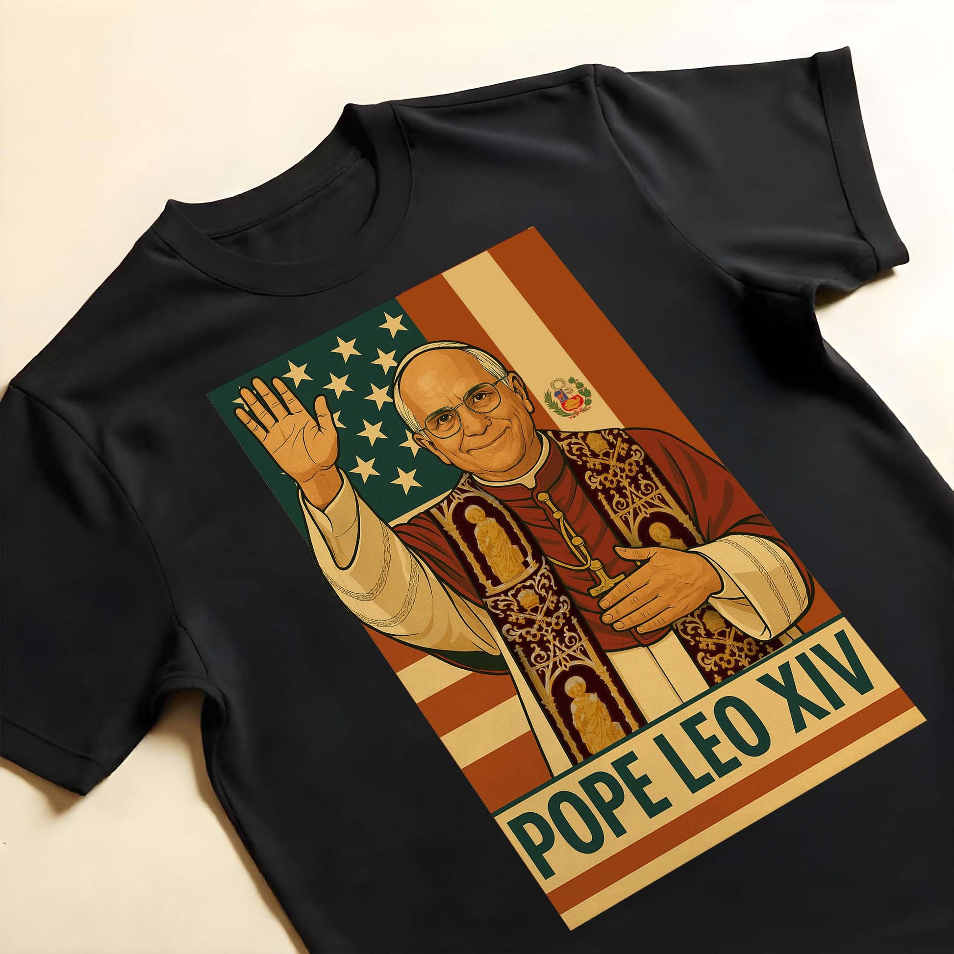 Pope Leo XIV, Modern Art Style With Flag Design