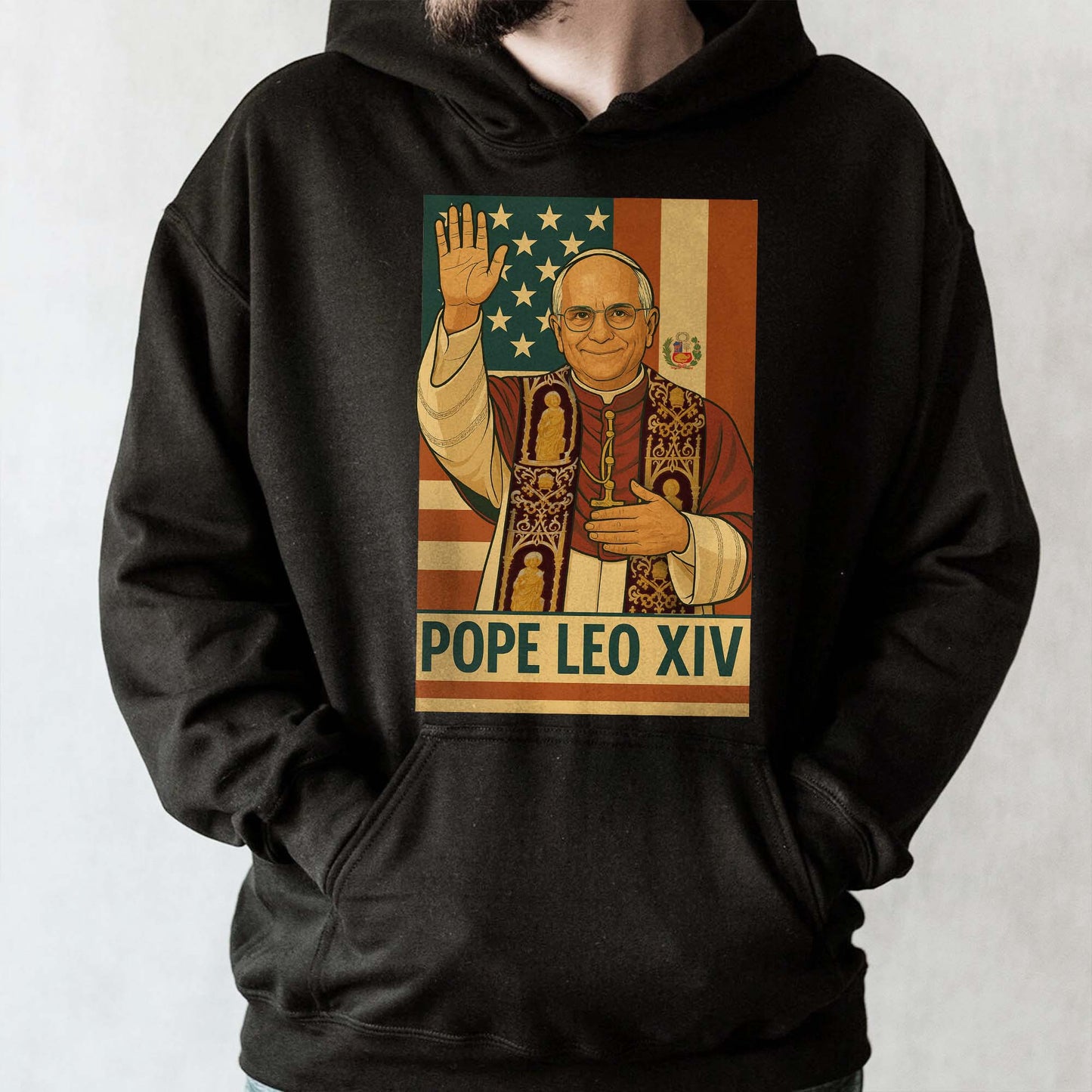 Pope Leo XIV, Modern Art Style With Flag Design