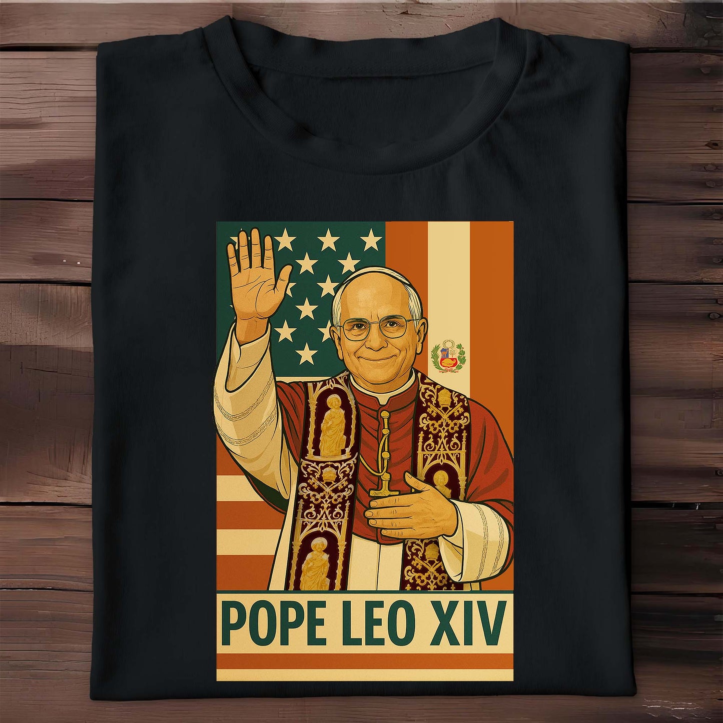 Pope Leo XIV, Modern Art Style With Flag Design