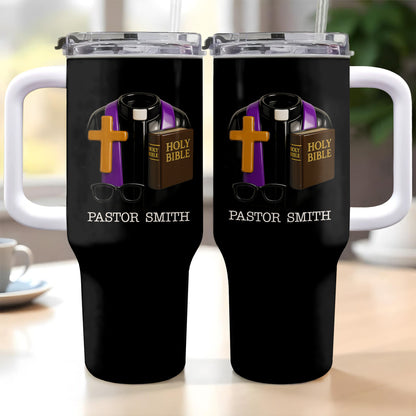 Best Wishes To Our Beloved Pastor, Cross, Bible, Glasses