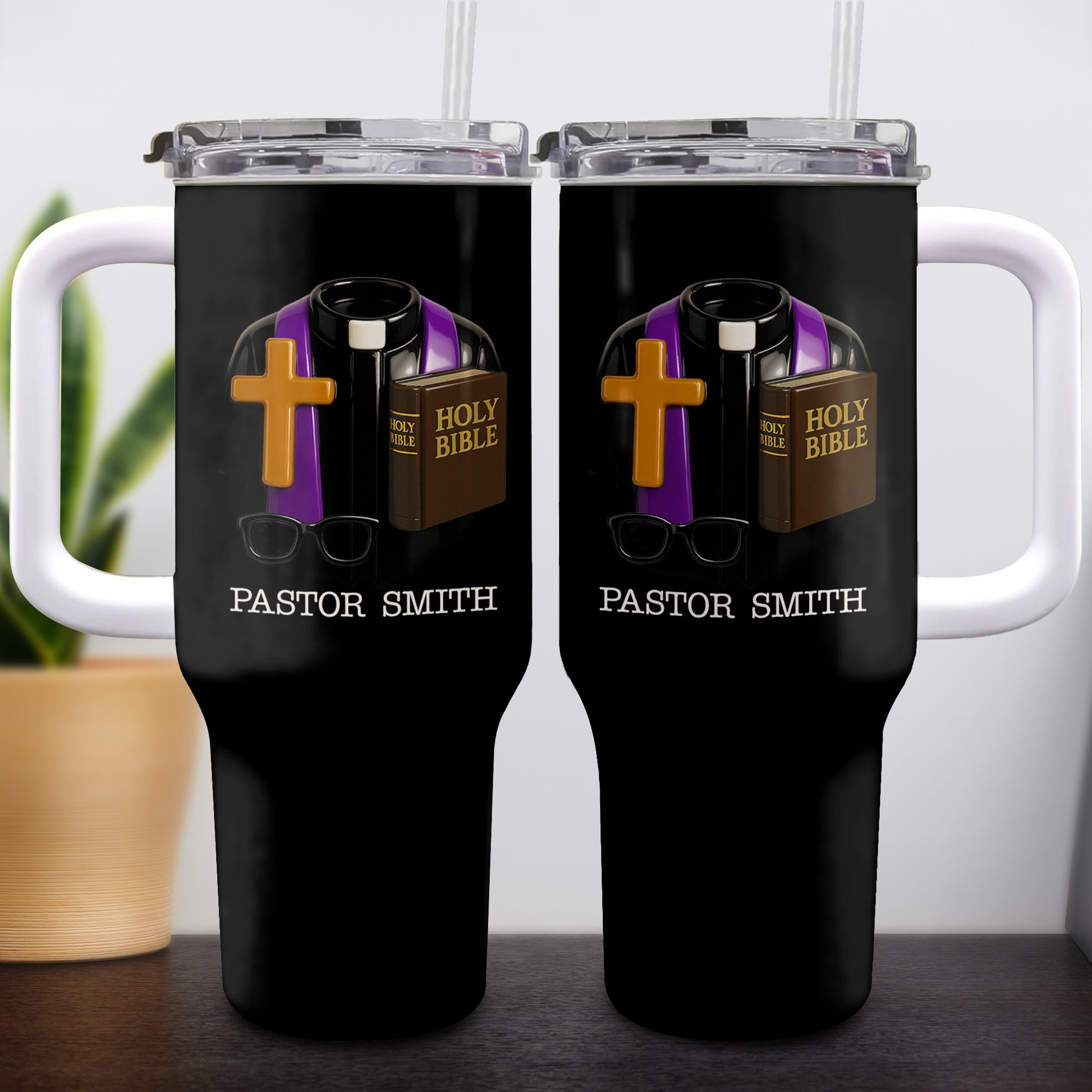 Best Wishes To Our Beloved Pastor, Cross, Bible, Glasses