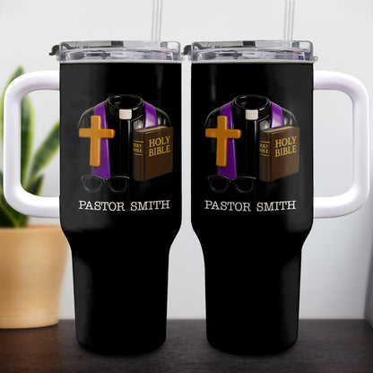 Best Wishes To Our Beloved Pastor, Cross, Bible, Glasses