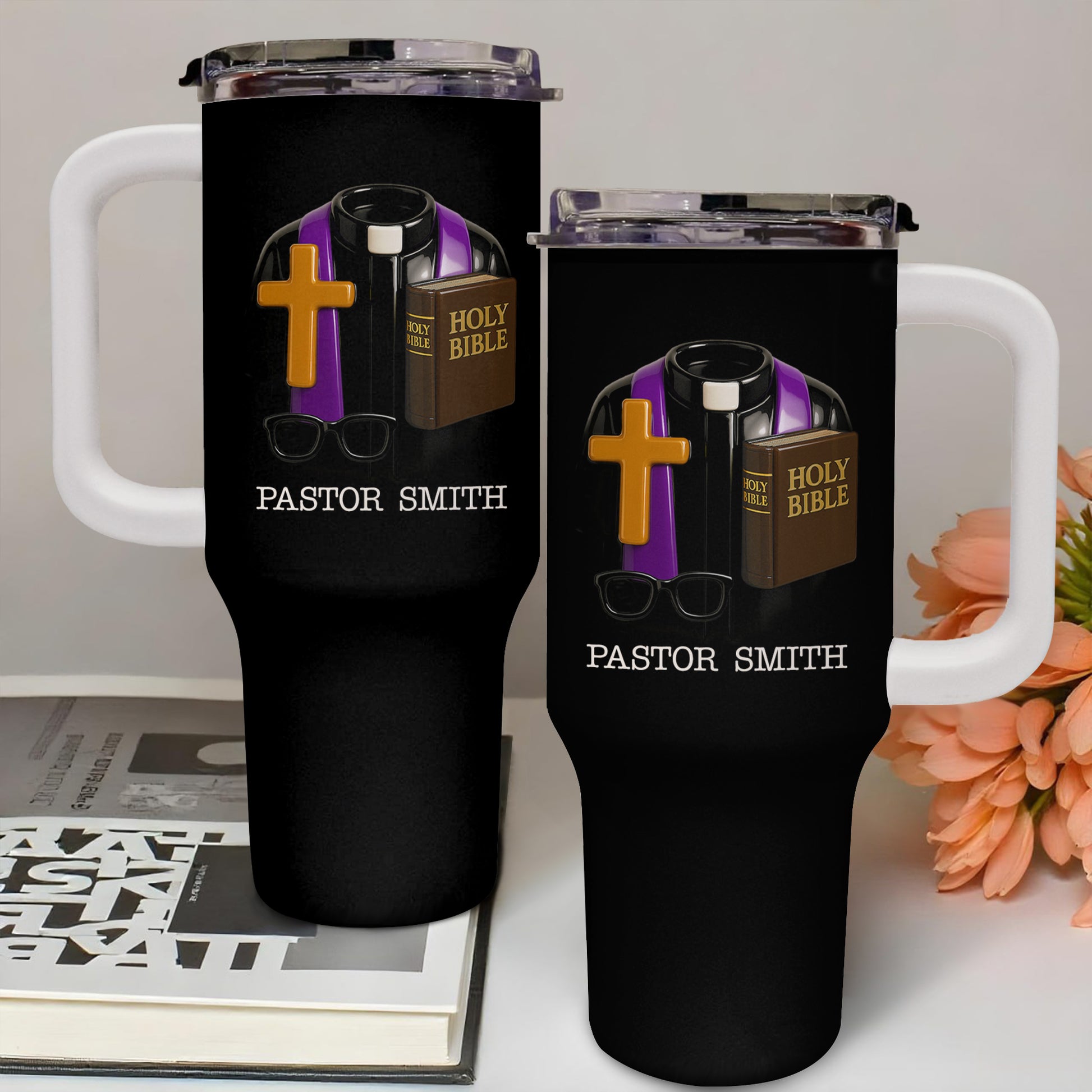 Best Wishes To Our Beloved Pastor, Cross, Bible, Glasses